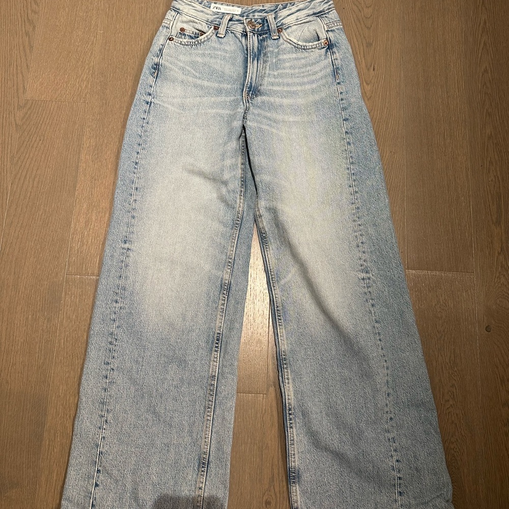 Zara Light Blue Wide Leg Jeans